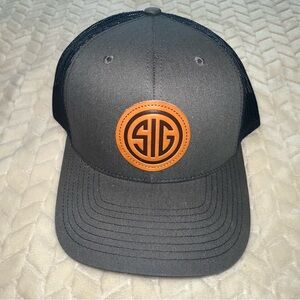Richardson SIG Sauer Trucker Hat Black Leather Patch One Size Adjustable